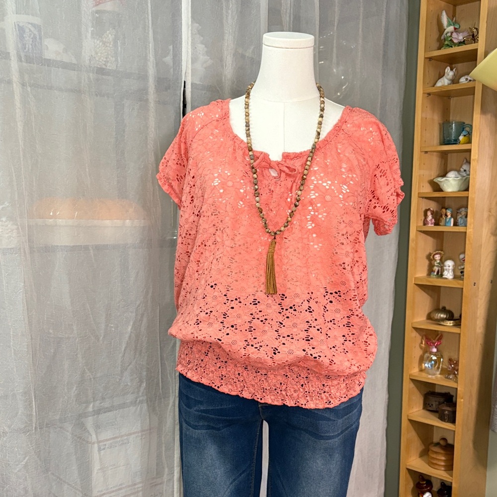 Just Be Peach Lace Blouse